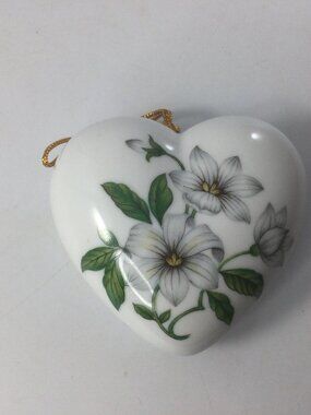 Vintage Porcelain Heart Shaped Sachet Hanger Potpourri Holder Floral Hanging.